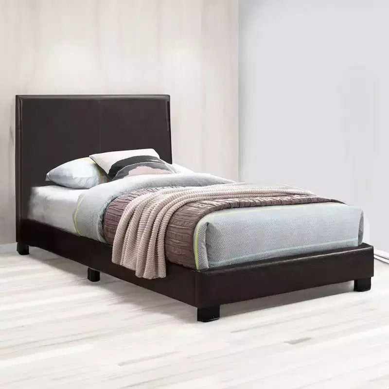 Royal Hampton Style Leatherette Full Bed with Padded Headboard, Dark Brown