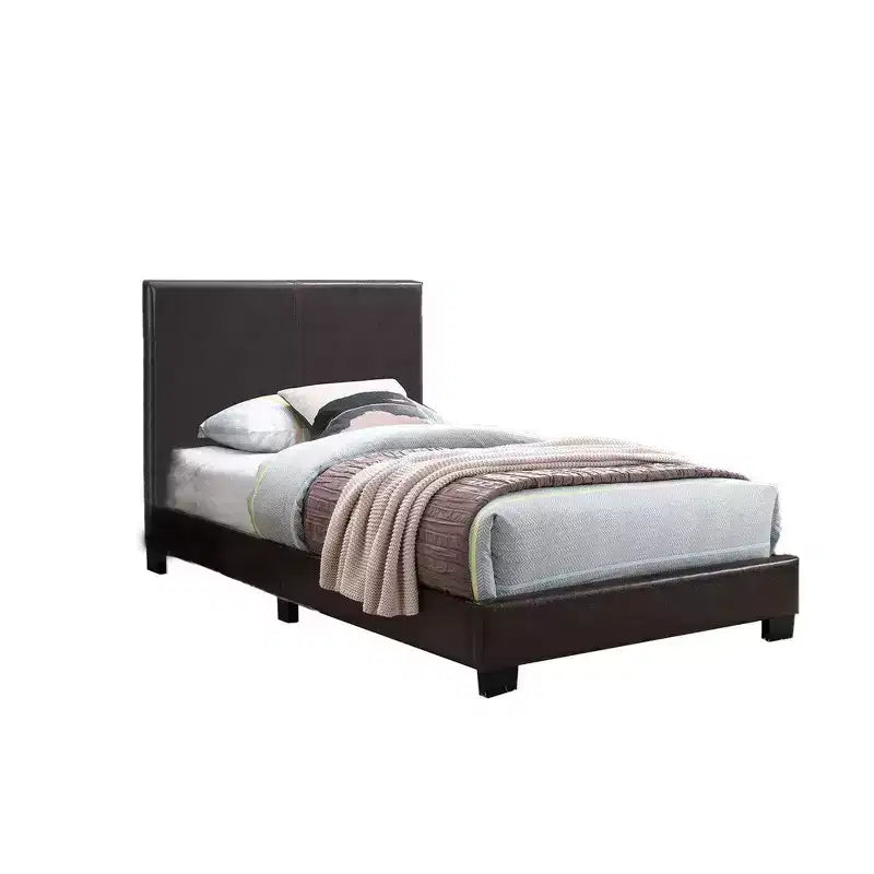 Royal Hampton Style Leatherette Full Bed with Padded Headboard, Dark Brown