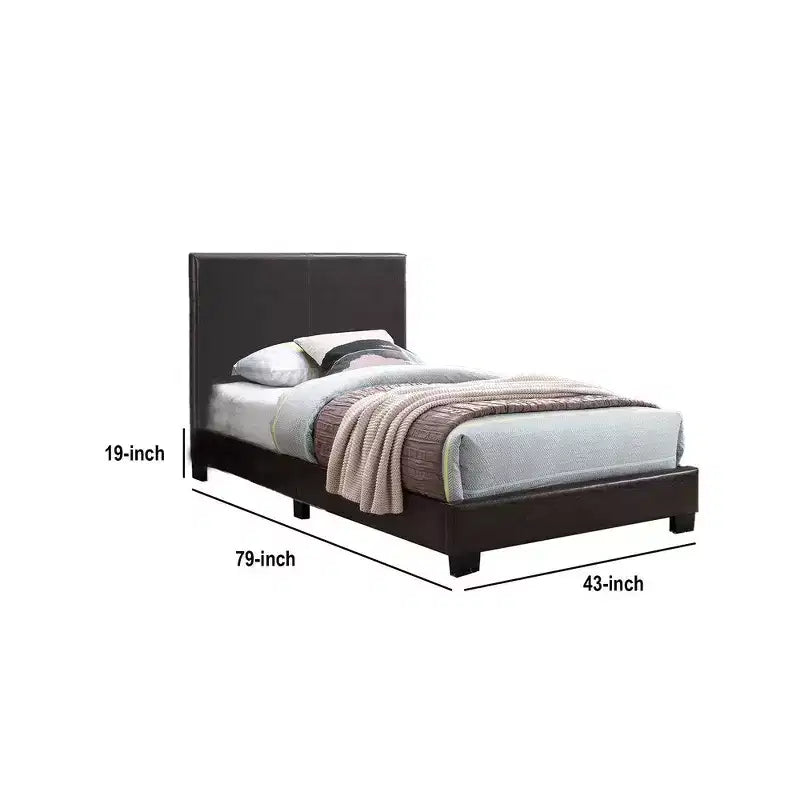 Royal Hampton Style Leatherette Full Bed with Padded Headboard, Dark Brown