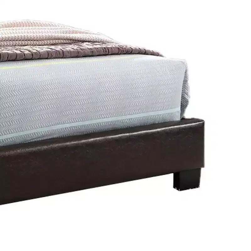 Royal Hampton Style Leatherette Full Bed with Padded Headboard, Dark Brown
