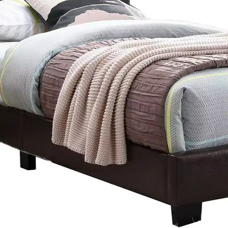 Royal Hampton Style Leatherette Full Bed with Padded Headboard, Dark Brown