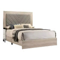 Royal Hampton Upholstered Queen Size Bed, Chevron Tufted Gray Headboard, Cream