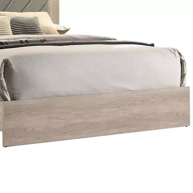 Royal Hampton Upholstered Queen Size Bed, Chevron Tufted Gray Headboard, Cream