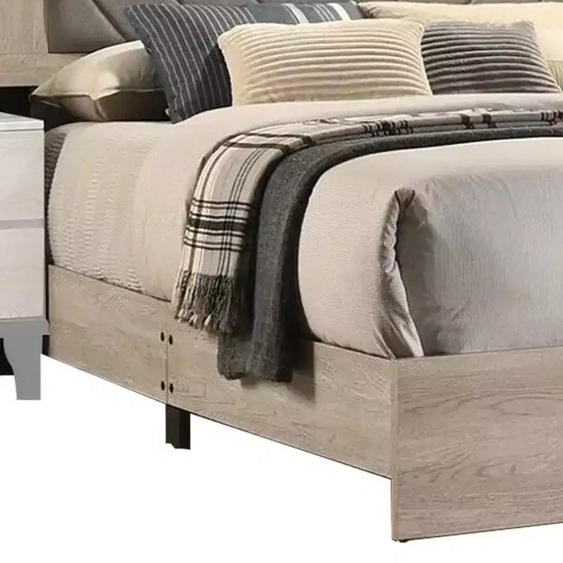 Royal Hampton Upholstered Queen Size Bed, Chevron Tufted Gray Headboard, Cream