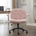 Pink Cross-Leg Chair: Flip Arms, Wheels, Wide Seat Swivel C Comfy Desk/Vanity for Women