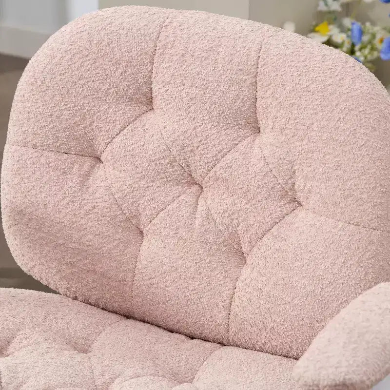 Pink Cross-Leg Chair: Flip Arms, Wheels, Wide Seat Swivel C Comfy Desk/Vanity for Women