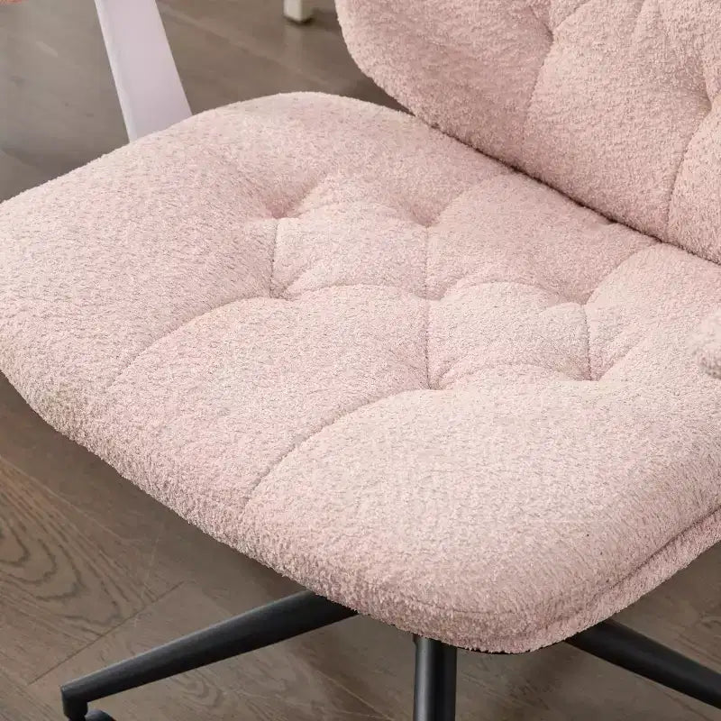 Pink Cross-Leg Chair: Flip Arms, Wheels, Wide Seat Swivel C Comfy Desk/Vanity for Women