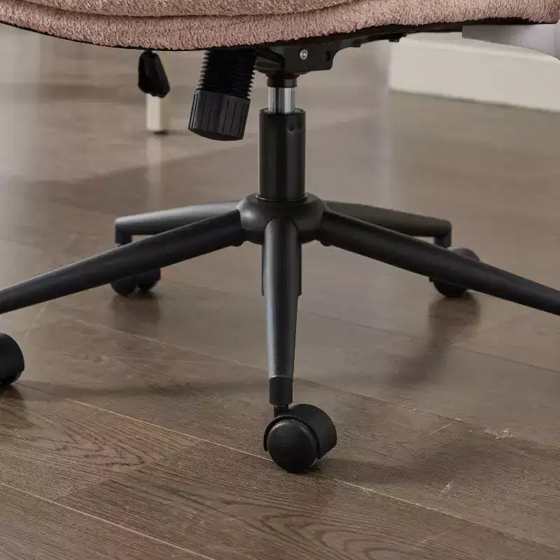 Pink Cross-Leg Chair: Flip Arms, Wheels, Wide Seat Swivel C Comfy Desk/Vanity for Women