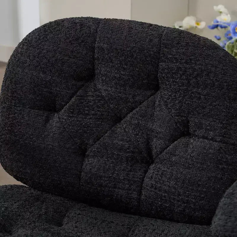 Black Cross-Leg Flip-Arm Chair: Wide Seat Swivel C Comfy Desk/Vanity for Women, Home/Office Ready