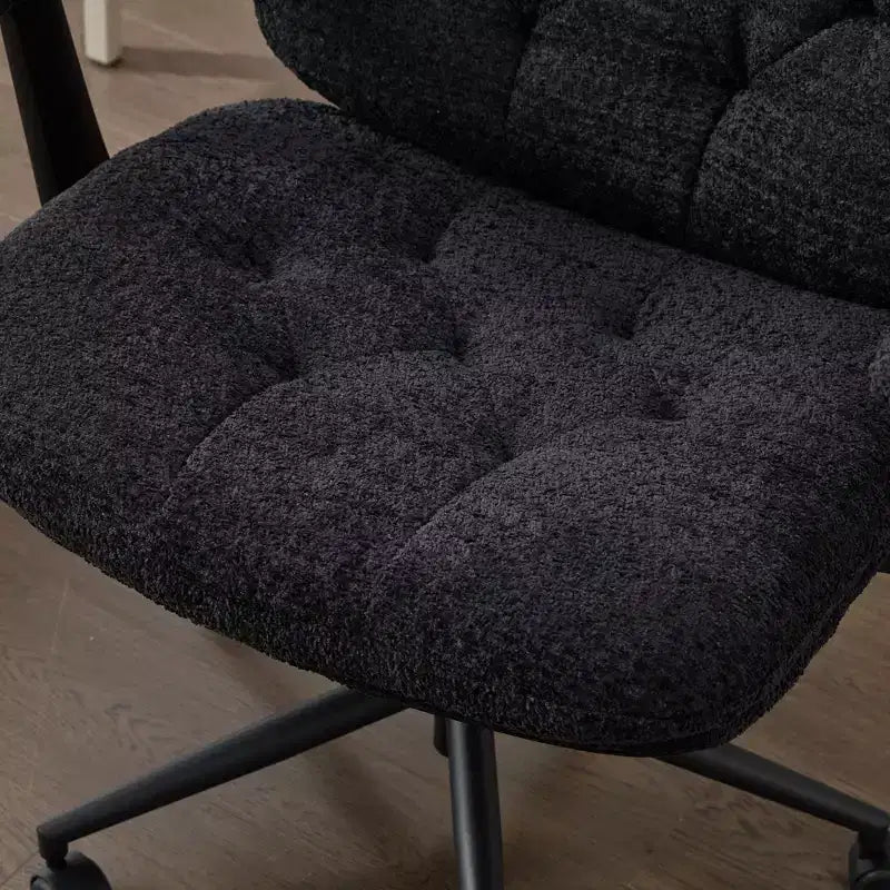 Black Cross-Leg Flip-Arm Chair: Wide Seat Swivel C Comfy Desk/Vanity for Women, Home/Office Ready