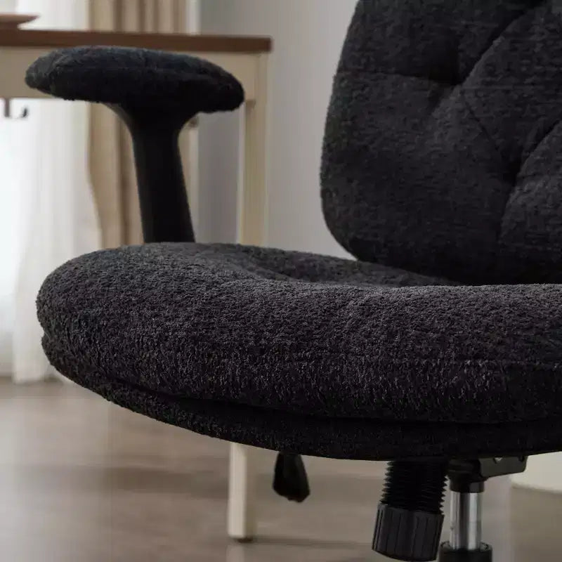 Black Cross-Leg Flip-Arm Chair: Wide Seat Swivel C Comfy Desk/Vanity for Women, Home/Office Ready