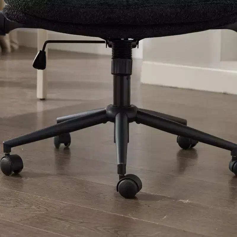 Black Cross-Leg Flip-Arm Chair: Wide Seat Swivel C Comfy Desk/Vanity for Women, Home/Office Ready