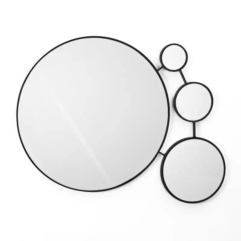 LuxenHome Round Wall Mirror, 34.5L x 24.5W Circles Black Metal Frame Modern Decorative Wall Mirror