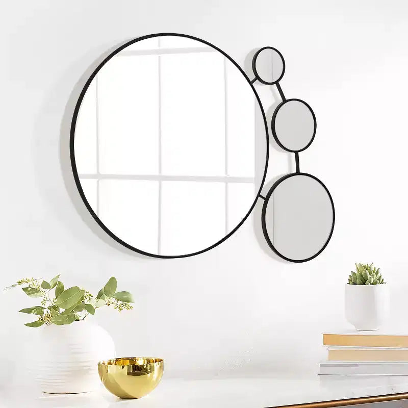 LuxenHome Round Wall Mirror, 34.5L x 24.5W Circles Black Metal Frame Modern Decorative Wall Mirror