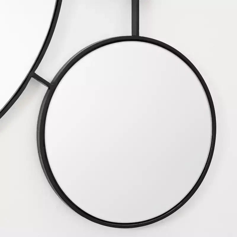LuxenHome Round Wall Mirror, 34.5L x 24.5W Circles Black Metal Frame Modern Decorative Wall Mirror