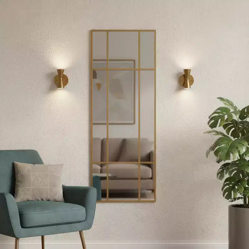 HomeRoots 63 Gold Iron Window Pane Geometric Framed Full Length Hanging Mirror