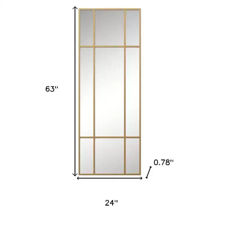 HomeRoots 63 Gold Iron Window Pane Geometric Framed Full Length Hanging Mirror