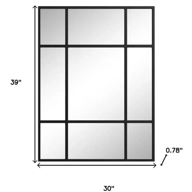 HomeRoots 39 Black Iron Window Pane Geometric Framed Accent Mirror
