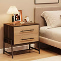 Modern Nightstand with Drawers, Mid-Century Nightstand with 2 Storage Drawers, Light Wood Bedside Table with Metal Legs for Bedroom & Living Room