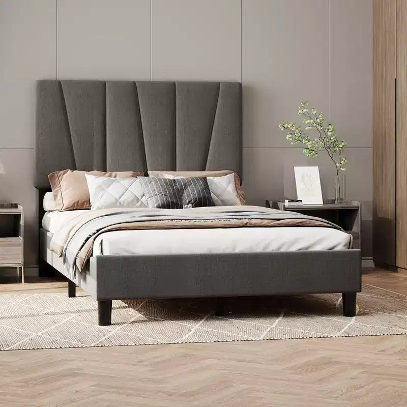 Bed Frame with Adjustable Headboard, Platform Bed Frame with Linen Upholstered, Wooden Slats Support, Noise Free, No Box Spring Needed