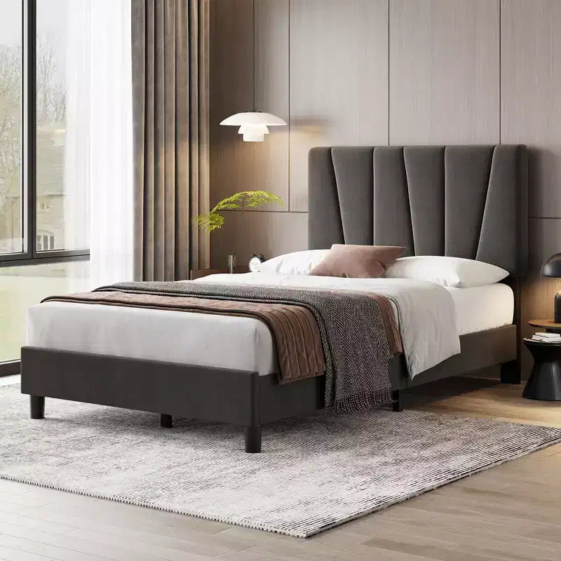 Bed Frame with Adjustable Headboard, Platform Bed Frame with Linen Upholstered, Wooden Slats Support, Noise Free, No Box Spring Needed