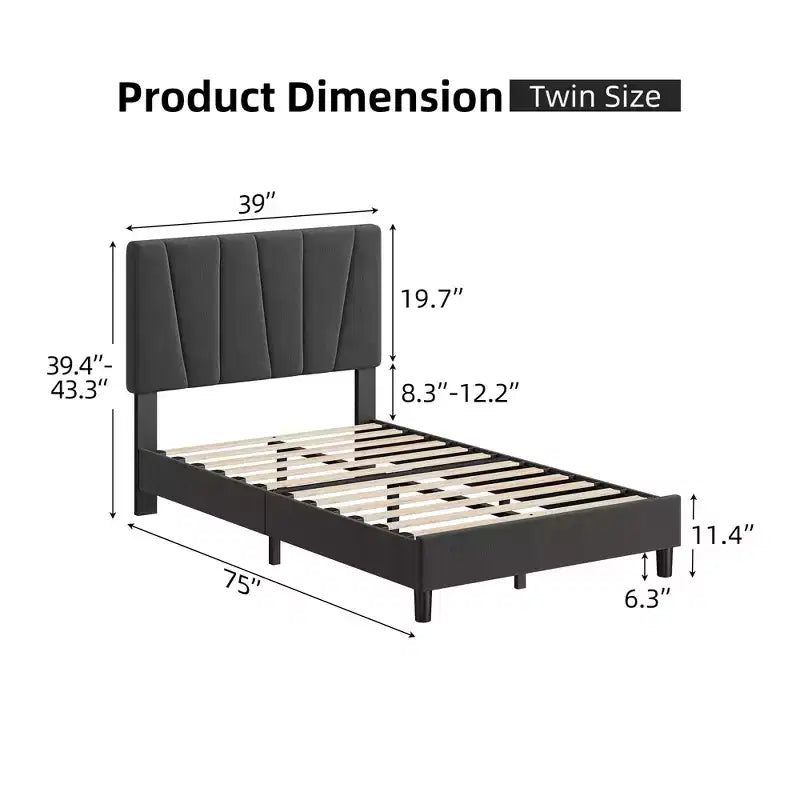 Bed Frame with Adjustable Headboard, Platform Bed Frame with Linen Upholstered, Wooden Slats Support, Noise Free, No Box Spring Needed