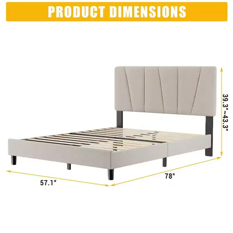 Bed Frame with Adjustable Headboard, Platform Bed Frame with Linen Upholstered, Wooden Slats Support, Noise Free, No Box Spring Needed