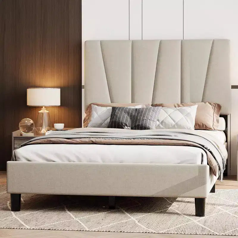 Bed Frame with Adjustable Headboard, Platform Bed Frame with Linen Upholstered, Wooden Slats Support, Noise Free, No Box Spring Needed