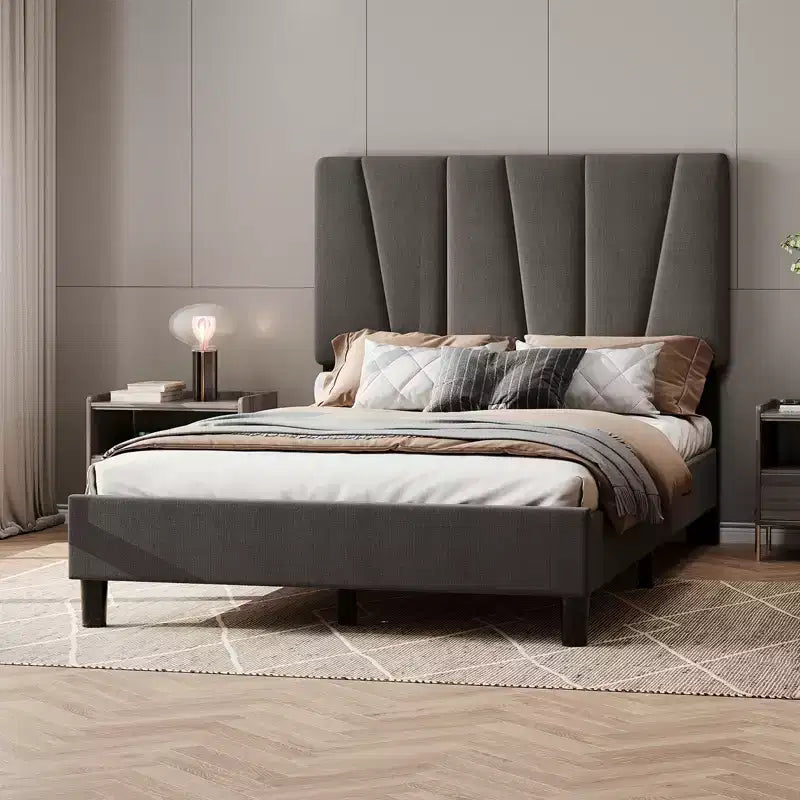 Bed Frame with Adjustable Headboard, Platform Bed Frame with Linen Upholstered, Wooden Slats Support, Noise Free, No Box Spring Needed