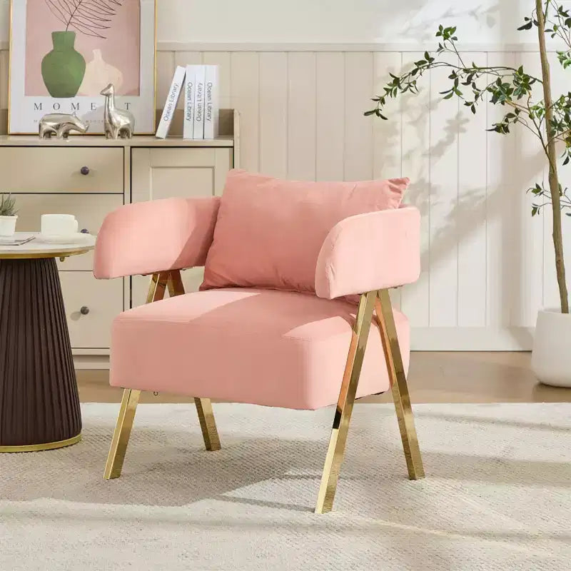 TYBOATLE Modern Velvet Barrel Accent Chair with Gold Legs, Available in Set of 2 - Mid-Century Modern Upholstered Armchair