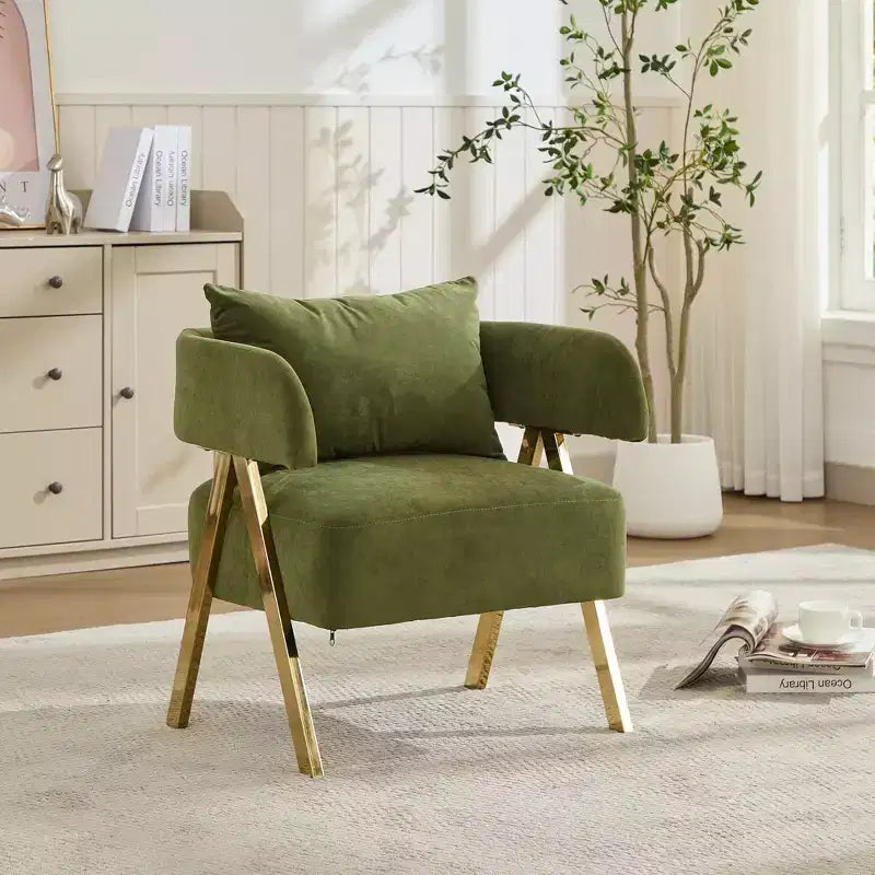 TYBOATLE Modern Velvet Barrel Accent Chair with Gold Legs, Available in Set of 2 - Mid-Century Modern Upholstered Armchair
