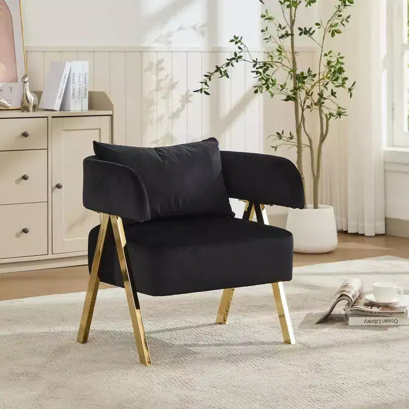 TYBOATLE Modern Velvet Barrel Accent Chair with Gold Legs, Available in Set of 2 - Mid-Century Modern Upholstered Armchair