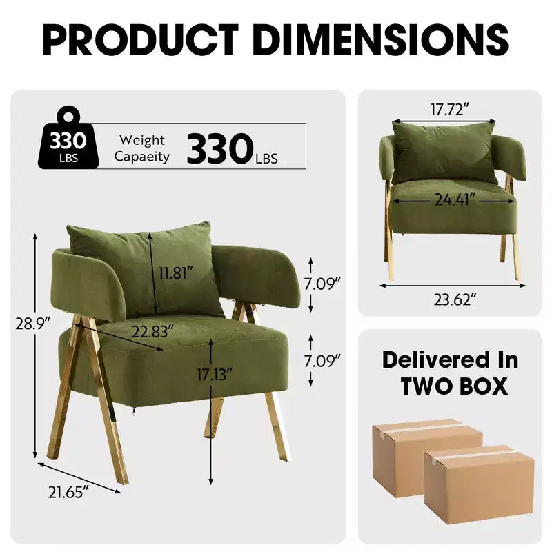 TYBOATLE Modern Velvet Barrel Accent Chair with Gold Legs, Available in Set of 2 - Mid-Century Modern Upholstered Armchair