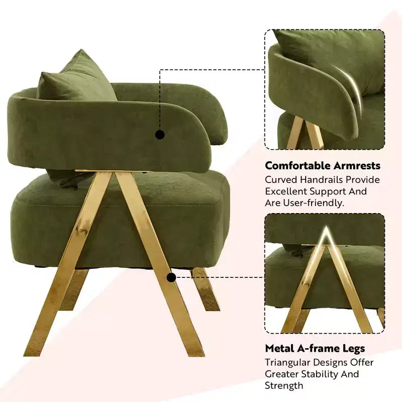 TYBOATLE Modern Velvet Barrel Accent Chair with Gold Legs, Available in Set of 2 - Mid-Century Modern Upholstered Armchair