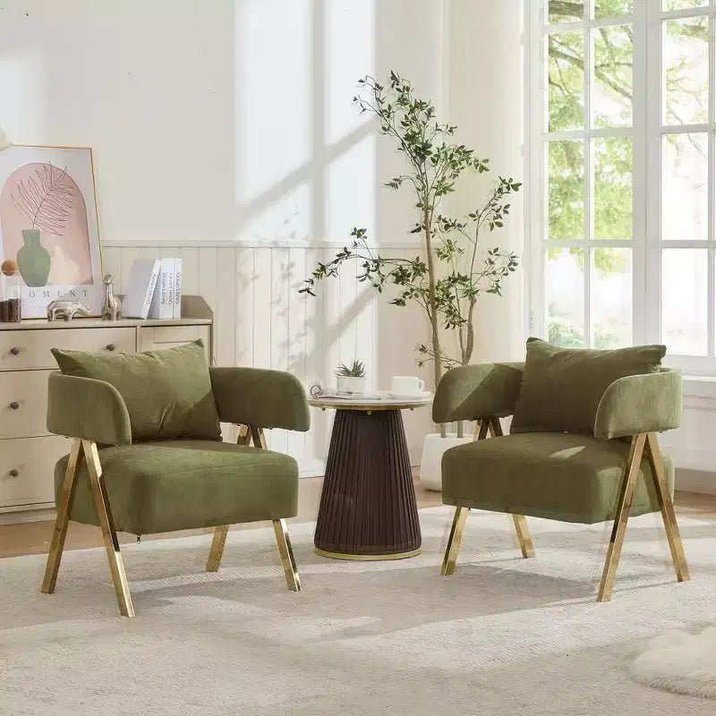 TYBOATLE Modern Velvet Barrel Accent Chair with Gold Legs, Available in Set of 2 - Mid-Century Modern Upholstered Armchair