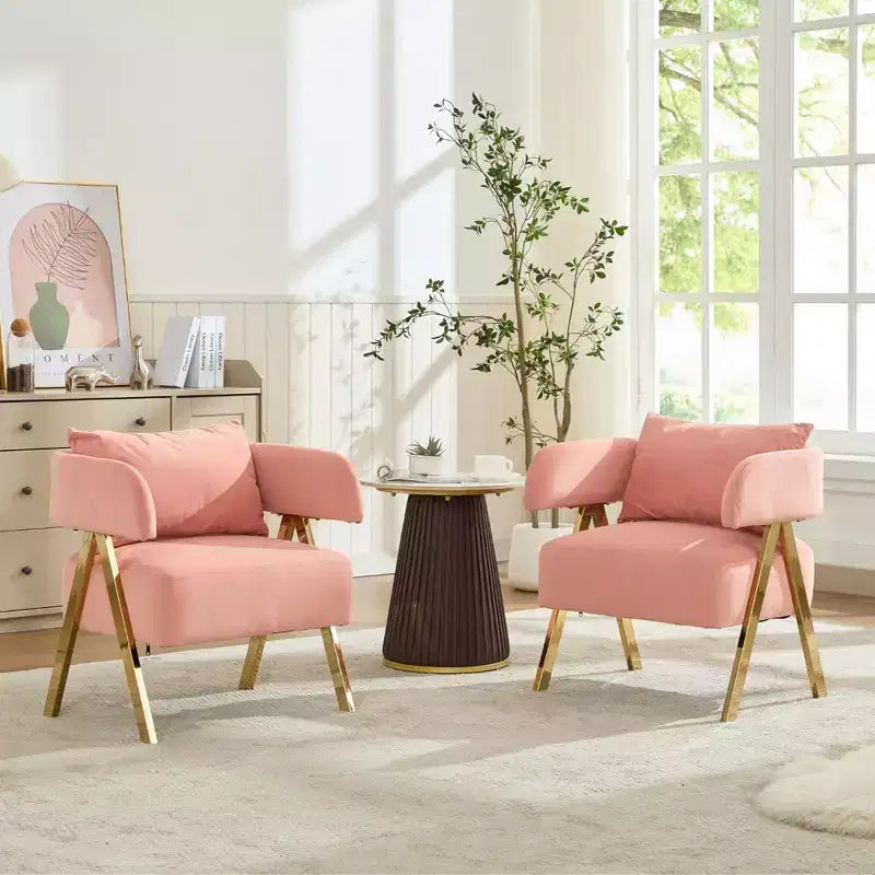 TYBOATLE Modern Velvet Barrel Accent Chair with Gold Legs, Available in Set of 2 - Mid-Century Modern Upholstered Armchair