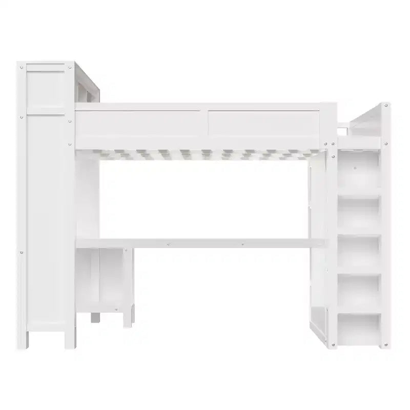 Queen Size Loft Bed with Wardrobe, Desk & USB Headboard Storage, Space-Saving Loft Bed - ModernLuxe