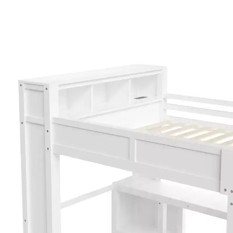 Queen Size Loft Bed with Wardrobe, Desk & USB Headboard Storage, Space-Saving Loft Bed - ModernLuxe