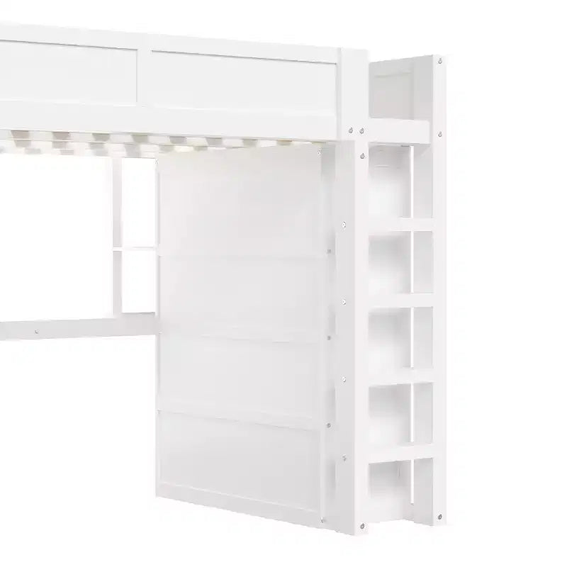 Queen Size Loft Bed with Wardrobe, Desk & USB Headboard Storage, Space-Saving Loft Bed - ModernLuxe