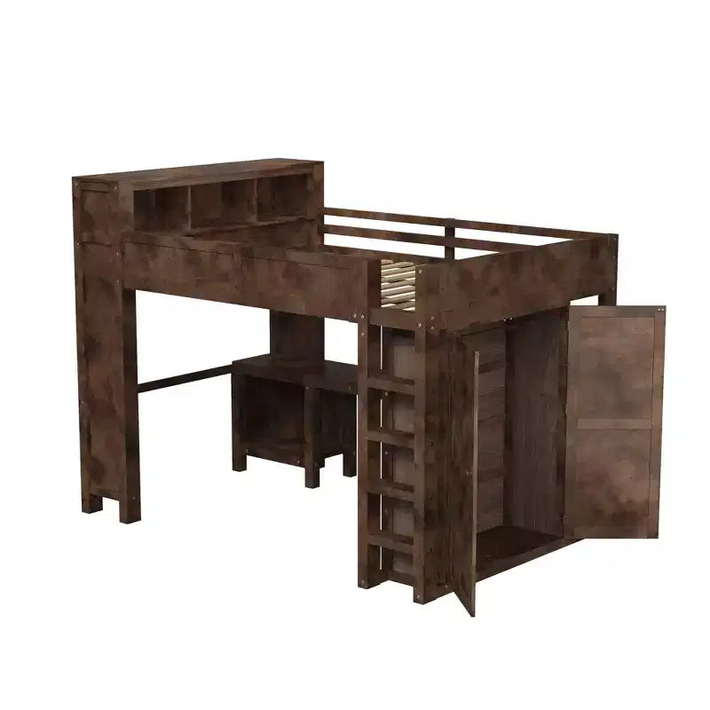 Queen Size Loft Bed with Wardrobe, Desk & USB Headboard Storage, Space-Saving Loft Bed - ModernLuxe