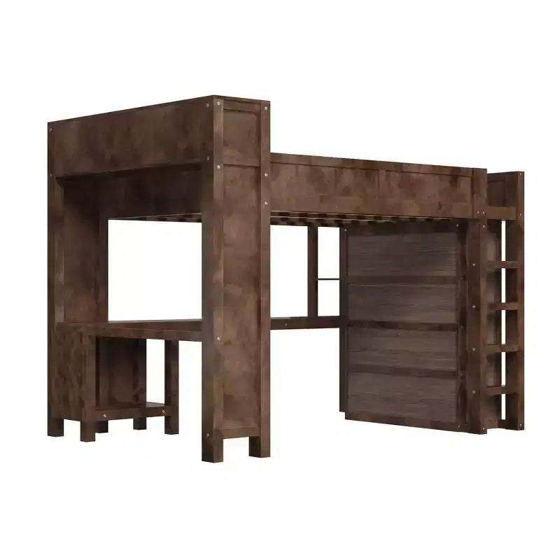 Queen Size Loft Bed with Wardrobe, Desk & USB Headboard Storage, Space-Saving Loft Bed - ModernLuxe