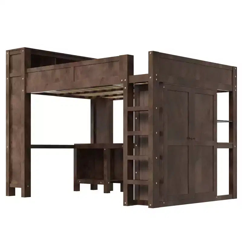 Queen Size Loft Bed with Wardrobe, Desk & USB Headboard Storage, Space-Saving Loft Bed - ModernLuxe