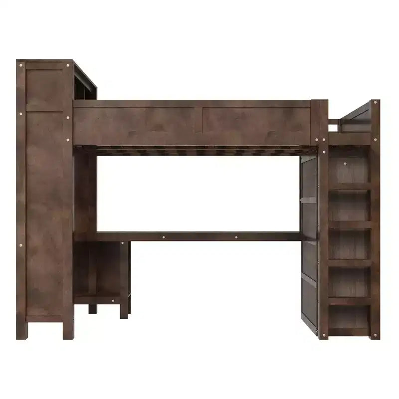 Queen Size Loft Bed with Wardrobe, Desk & USB Headboard Storage, Space-Saving Loft Bed - ModernLuxe