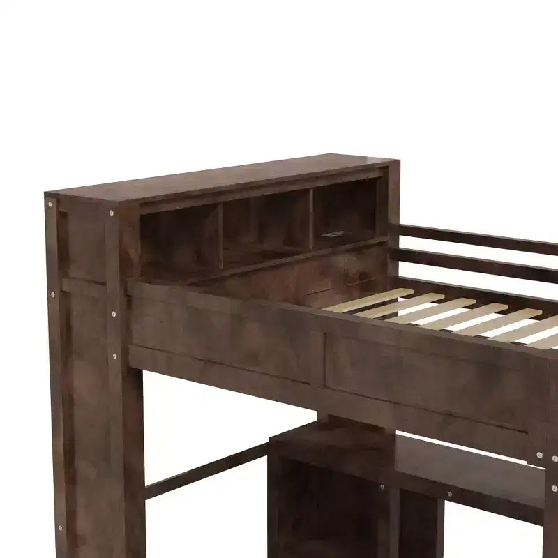 Queen Size Loft Bed with Wardrobe, Desk & USB Headboard Storage, Space-Saving Loft Bed - ModernLuxe