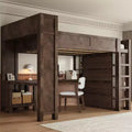 Queen Size Loft Bed with Wardrobe, Desk & USB Headboard Storage, Space-Saving Loft Bed - ModernLuxe