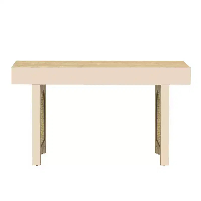 Luxystar Narrow Console Table with Rattan Accent & Storage Drawers, Rustic Entryway Sofa Table for Living Room & Hallway, Natural