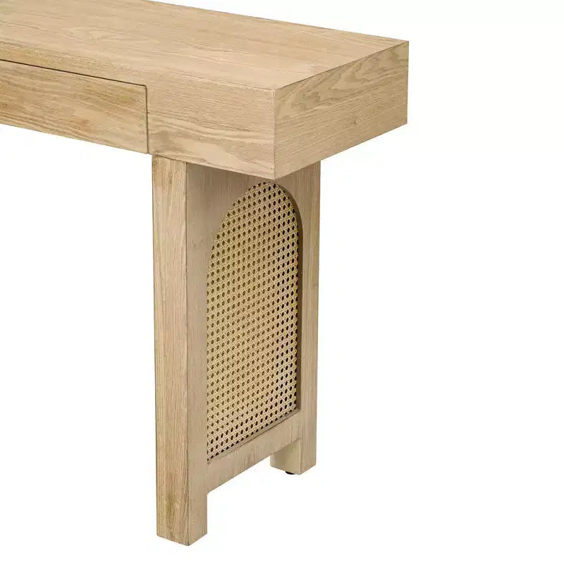 Luxystar Narrow Console Table with Rattan Accent & Storage Drawers, Rustic Entryway Sofa Table for Living Room & Hallway, Natural