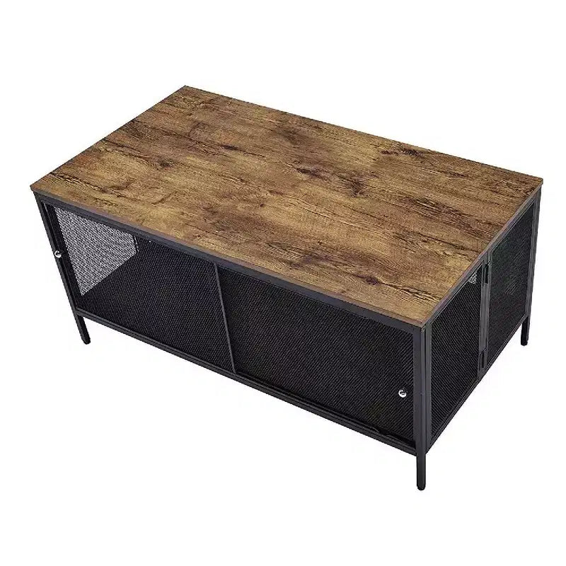 Royal Hampton Coffee Table with 1 Bottom Shelf and Mesh Design, Brown and Gray