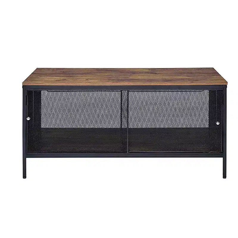 Royal Hampton Coffee Table with 1 Bottom Shelf and Mesh Design, Brown and Gray
