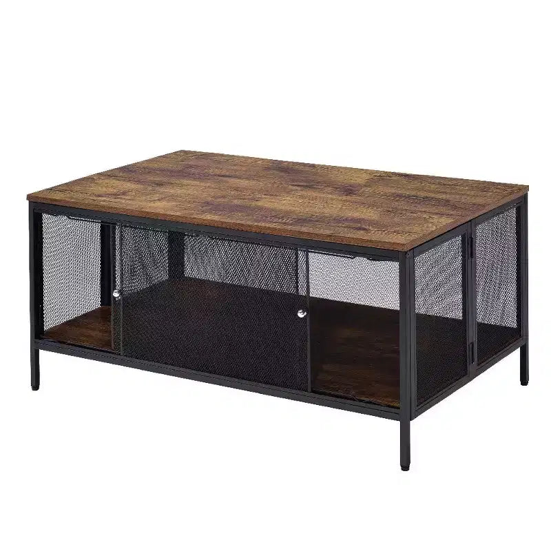 Royal Hampton Coffee Table with 1 Bottom Shelf and Mesh Design, Brown and Gray